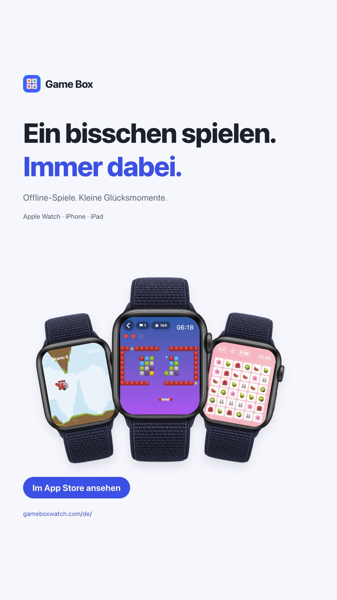 Game Box Motiv mit echten Spielszenen auf der Apple Watch