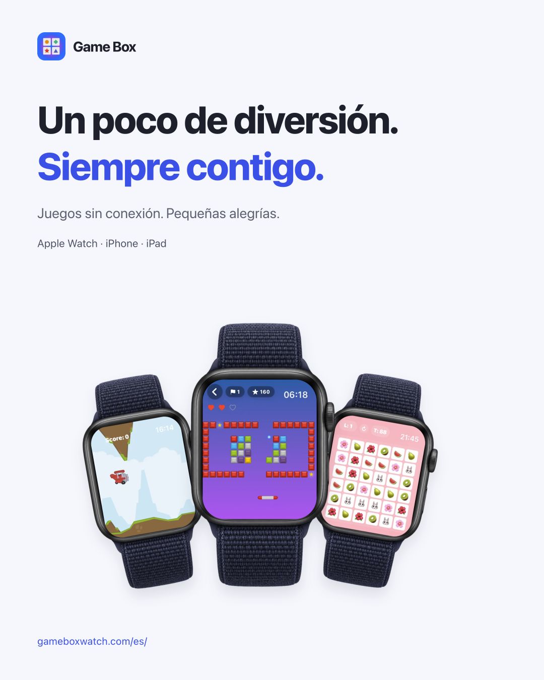 Imagen de Game Box con capturas reales de juegos en Apple Watch