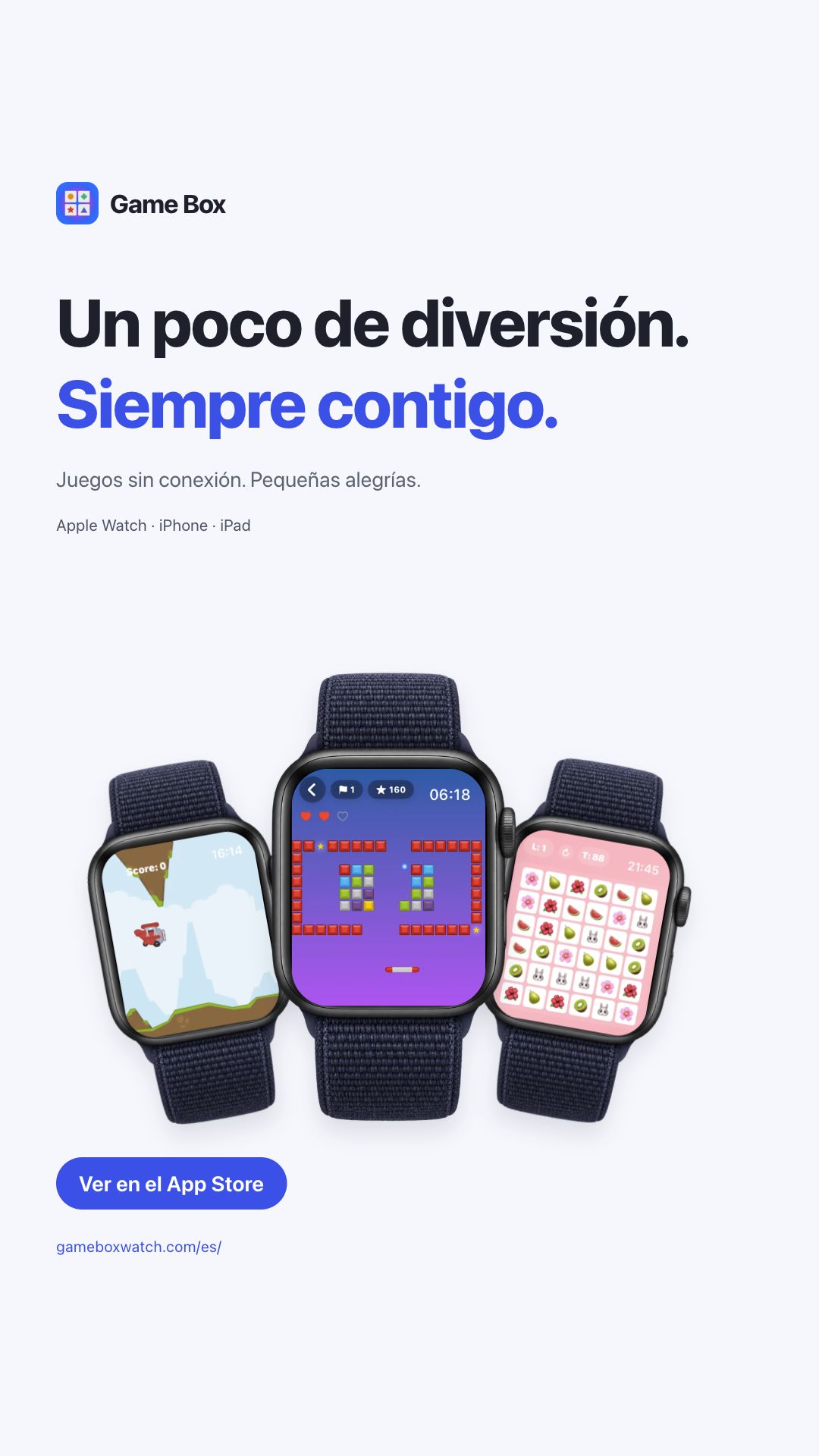 Imagen de Game Box con capturas reales de juegos en Apple Watch