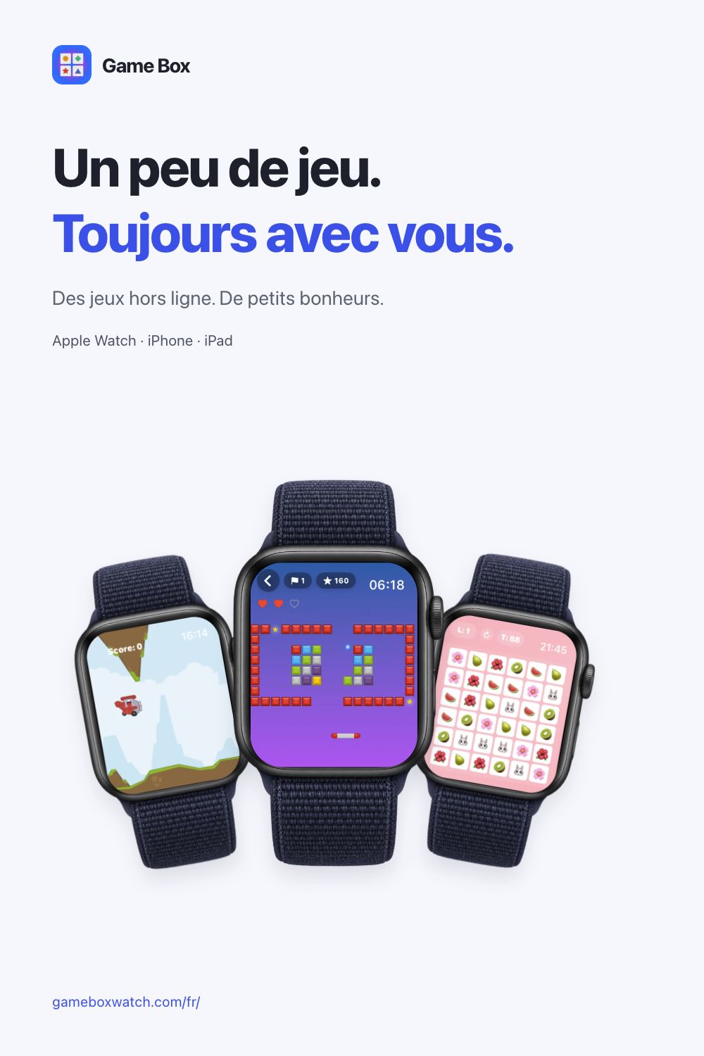 Visuel Game Box avec de véritables captures de jeux sur Apple Watch
