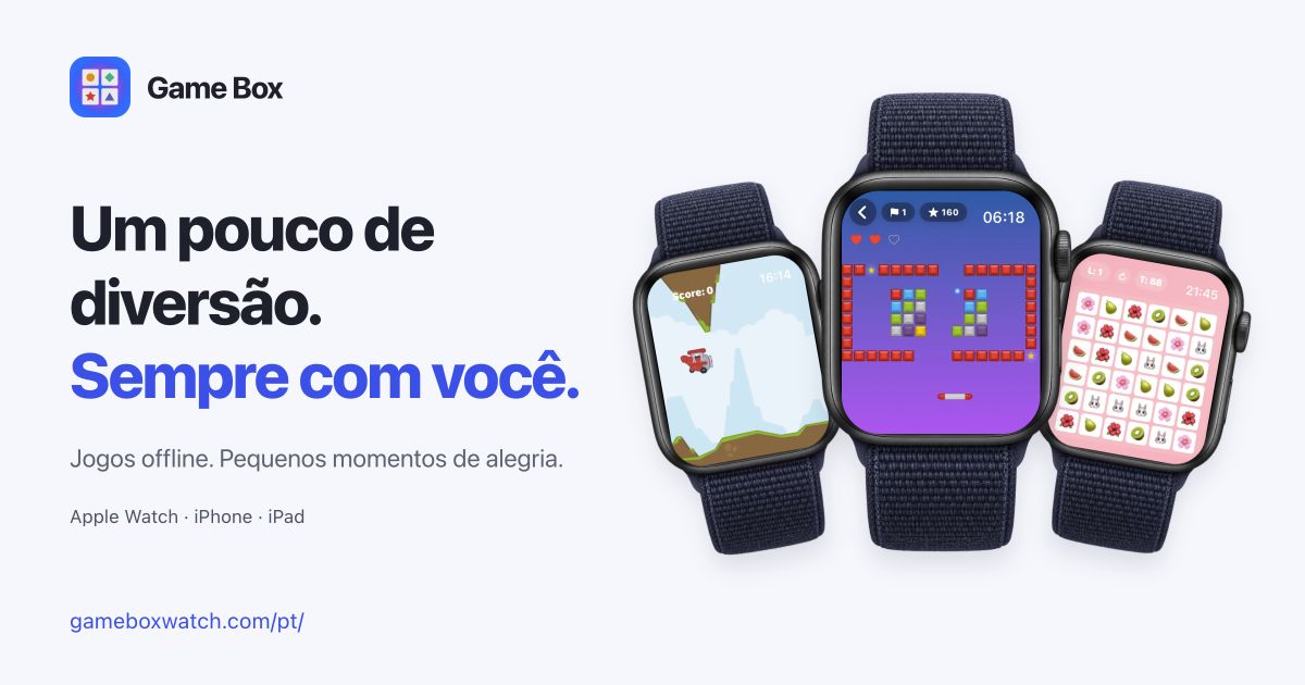 Imagem do Game Box com cenas reais de jogos no Apple Watch