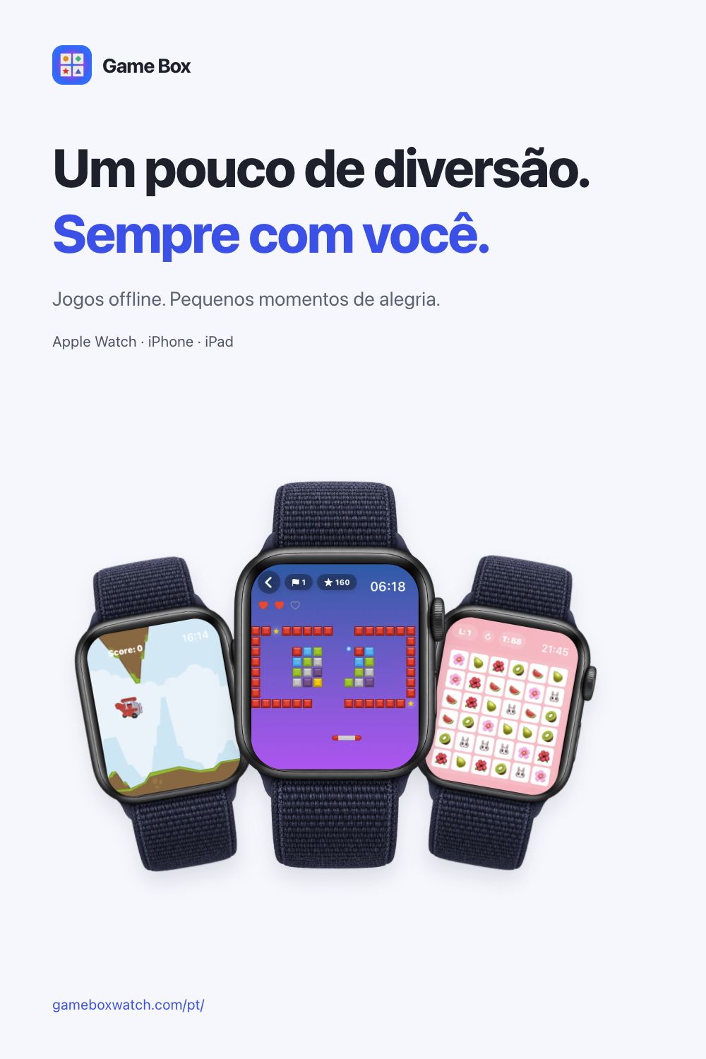Imagem do Game Box com cenas reais de jogos no Apple Watch
