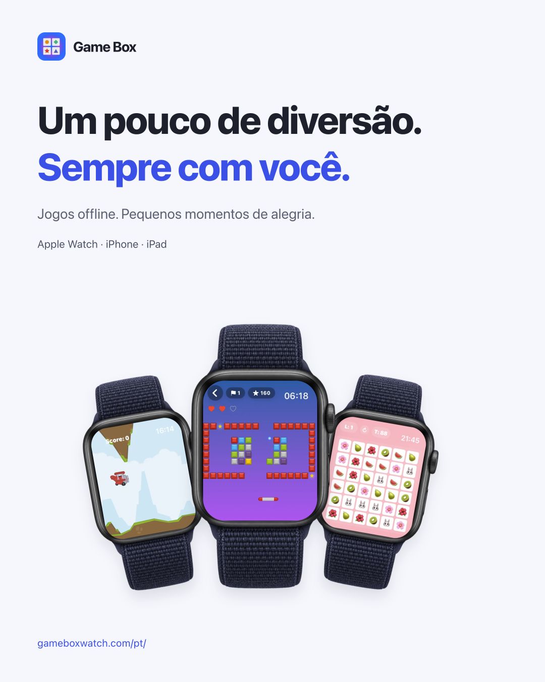 Imagem do Game Box com cenas reais de jogos no Apple Watch