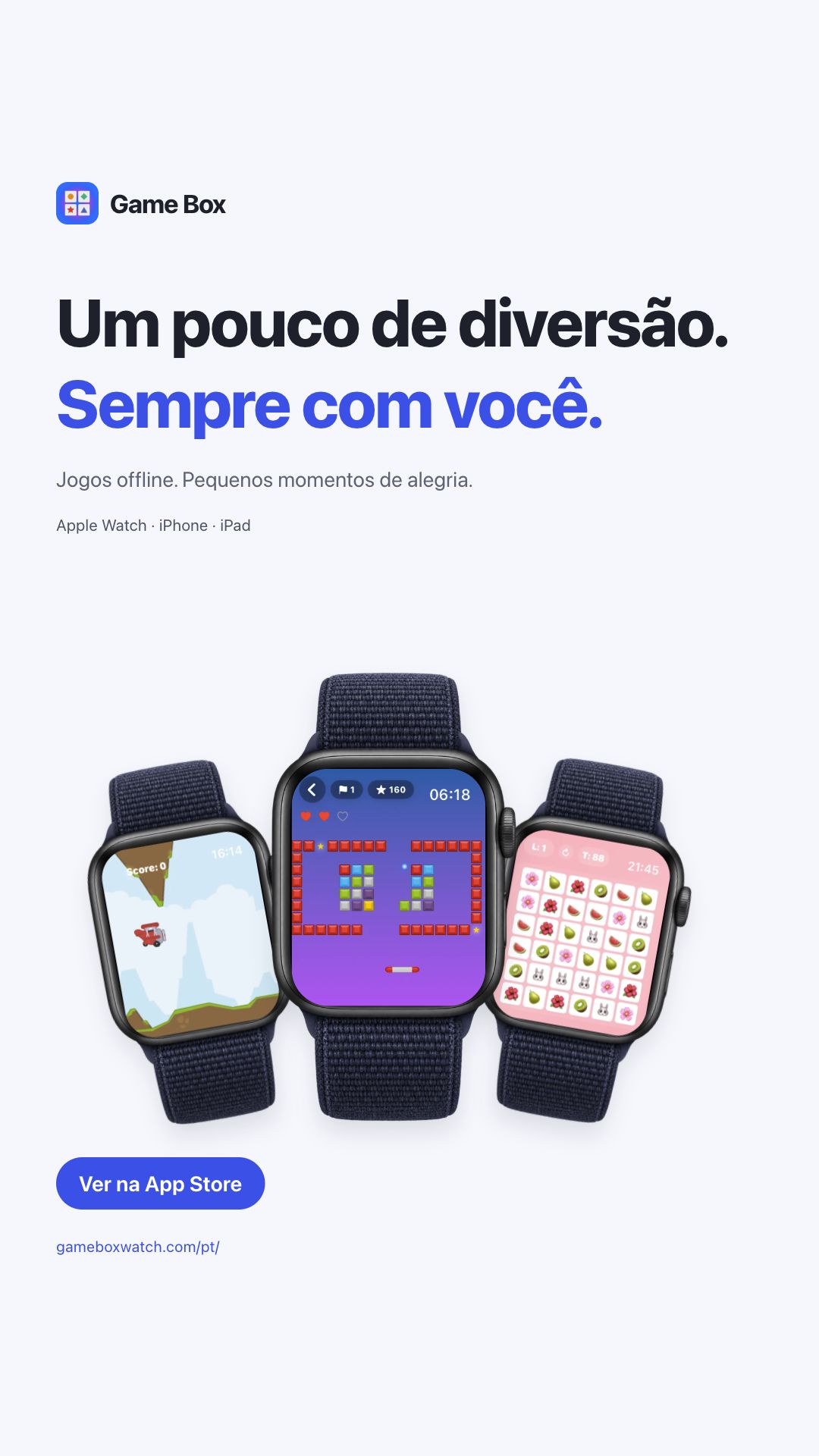 Imagem do Game Box com cenas reais de jogos no Apple Watch